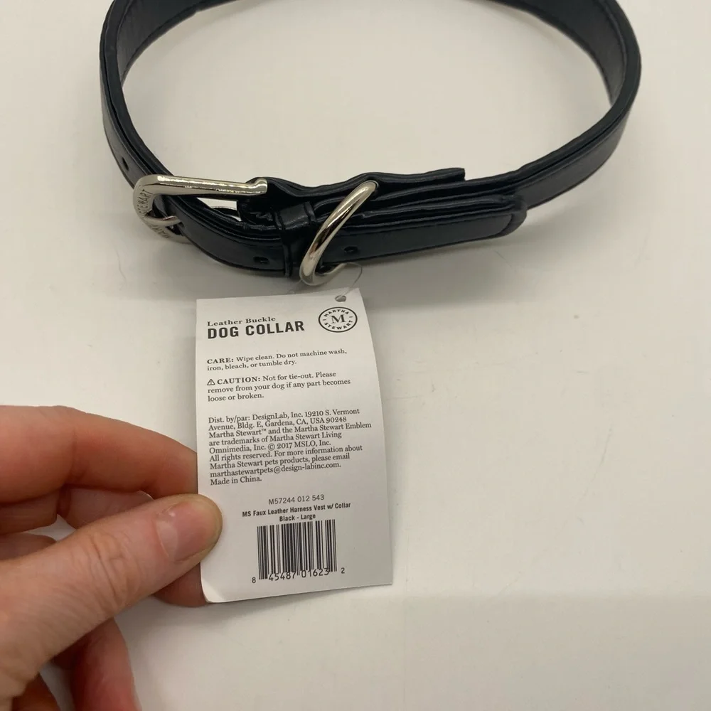 NWT Martha Stewart Dog Collar Vegan Leather. Black. Size 20 neck 18-21” Large